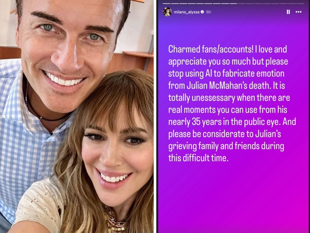 Actress Alyssa Milano asked fans to not use AI in making tributes to her Charmed co-star Julian McMahon. — Picture composite via Instagram
