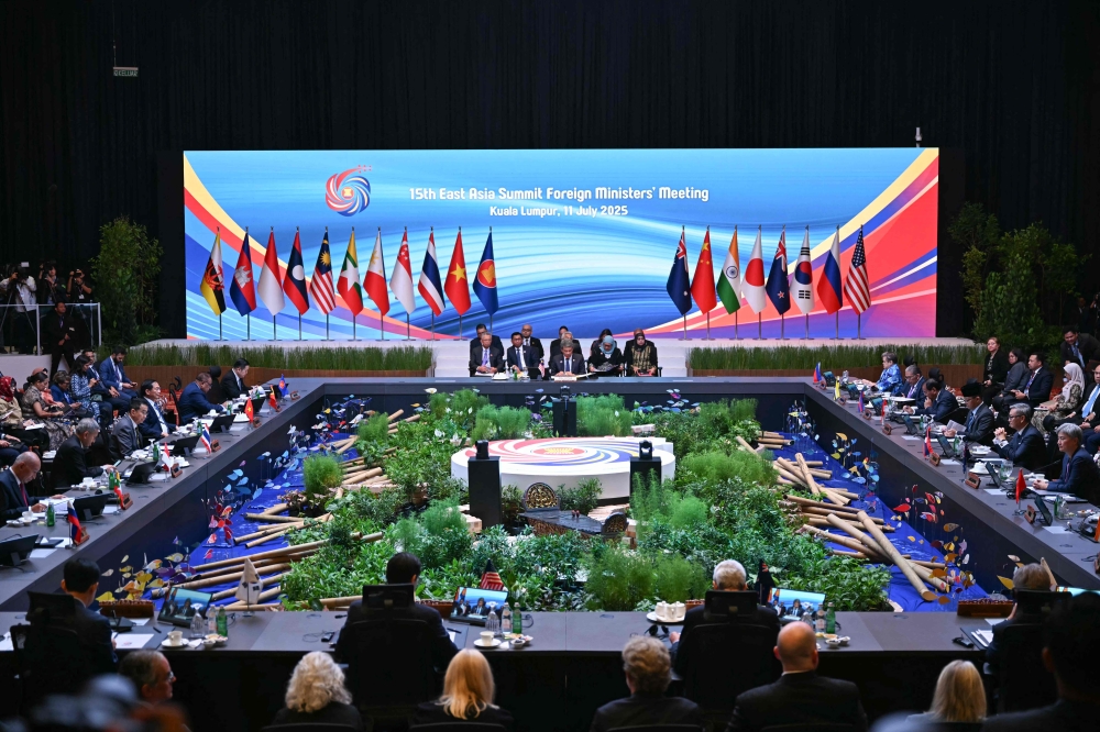Delegates attend the 15th East Asia Summit Foreign Ministers' meeting during the 58th Association of Southeast Asian Nations (ASEAN) Foreign Ministers? meeting and related meetings at the Convention Centre in Kuala Lumpur on July 11, 2025. — AFP pic