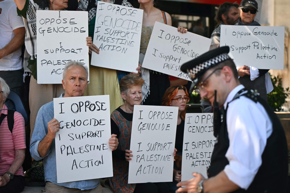 Police have warned that expressing support for Palestine Action would be a criminal offence after the ban kicked in last weekend. — AFP pic
