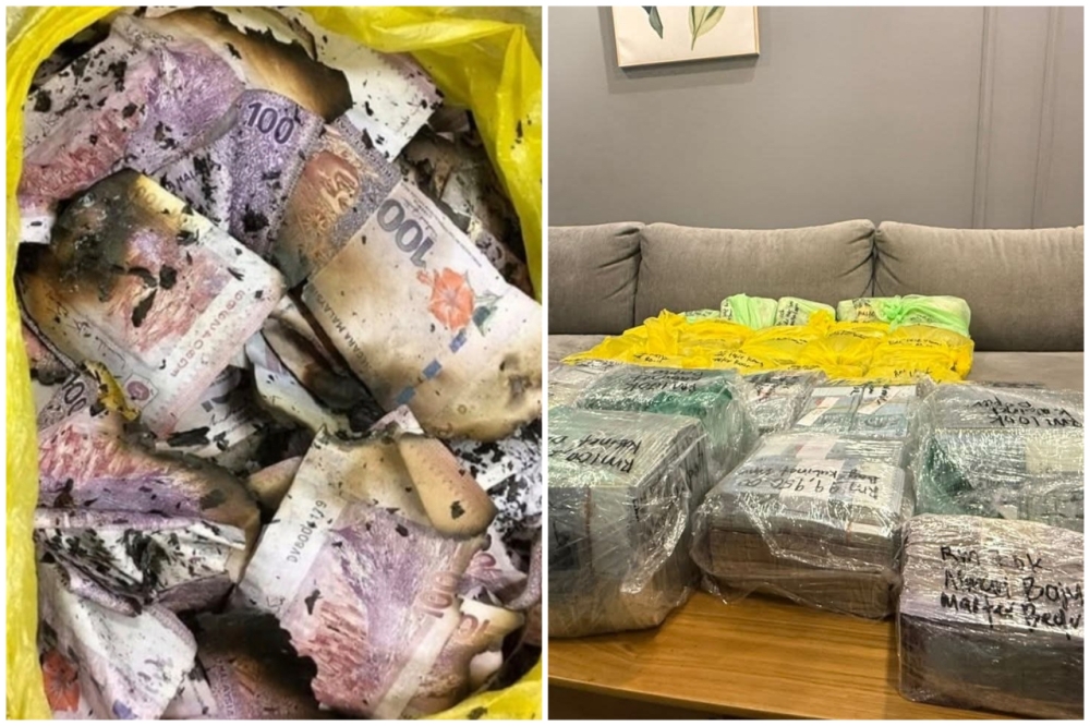 Part of the cash that was burned in a bid to hide evidence during a MACC raid. — Pictures from Facebook