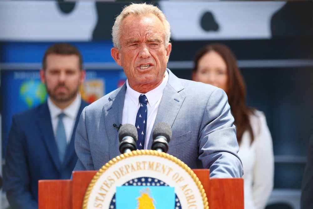Health and Human Services Secretary Robert F. Kennedy Jr. speaks during a press conference at the United States Department of Agriculture in Washington on July 14, 2025. — AFP pic