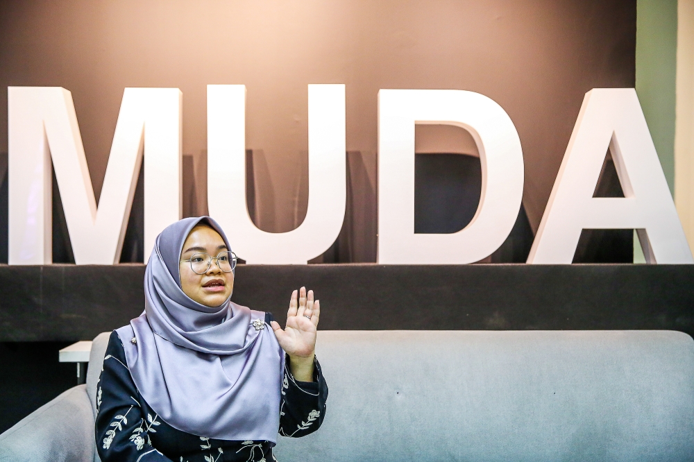 Muda acting president Amira Aisya Abd Aziz said no alliance has been formalised with Perikatan Nasional. — Picture by Yusof Mat Isa