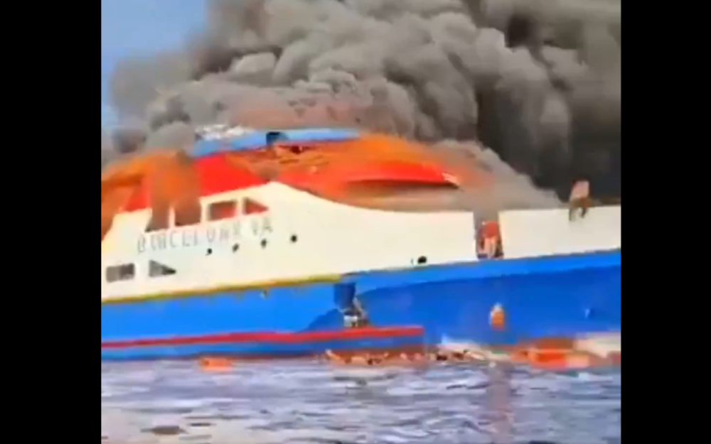 At least three people were killed and about 150 others rescued after a passenger ship caught fire in the waters of Indonesia’s North Sulawesi province on Sunday, according to Veri Ariyanto, a senior official at the provincial Search and Rescue Office. — Screenshot via video on social media