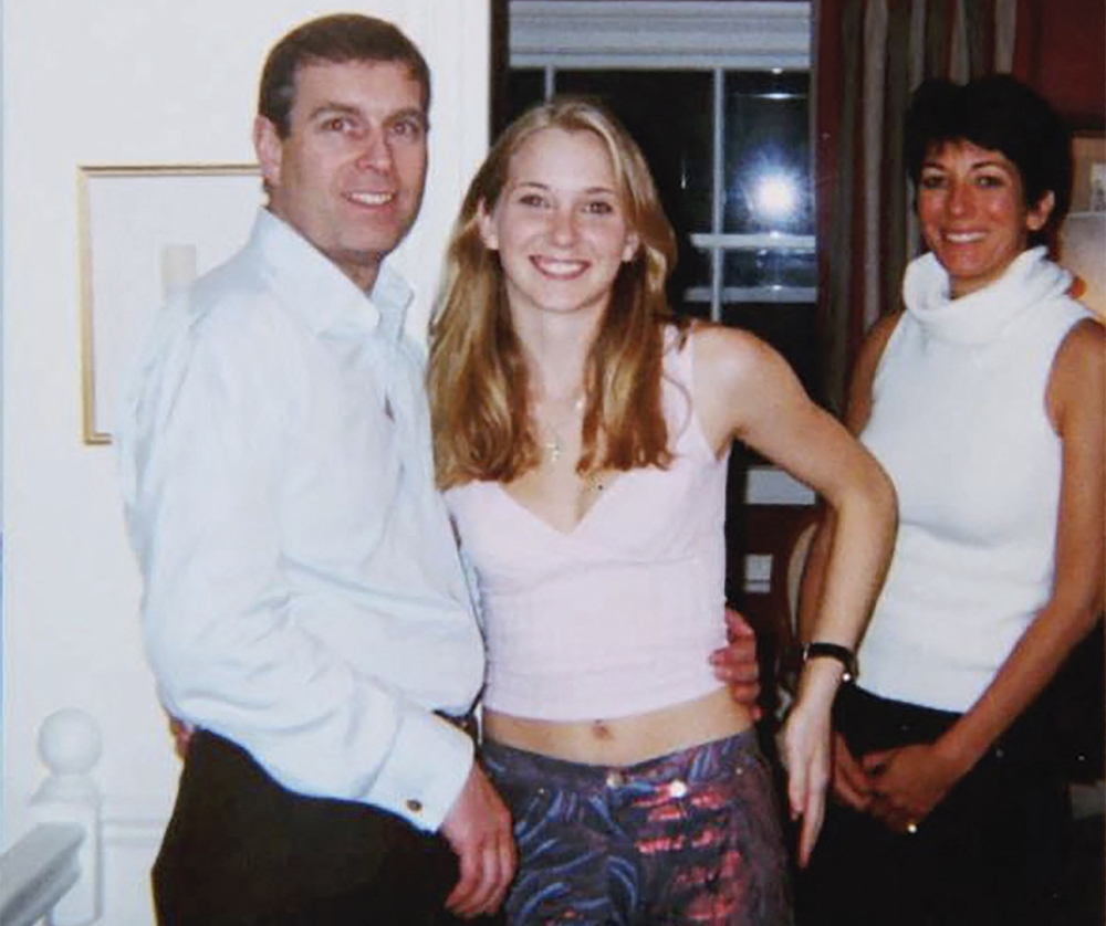 An undated handout photo taken at an undisclosed location and released on August 9, 2021 by the United States District Couty for the Southern District of New York shows (left-to-right) Prince Andrew, Virginia Giuffre, and Ghislaine Maxwell posing for a photo. Virginia Giuffre, who accused disgraced US financier Jeffrey Epstein and Britain's Prince Andrew of sexual abuse, has taken her own life at her home in Australia, her family said on April 26, 2025. — US District Court Southern District of New York handout via AFP