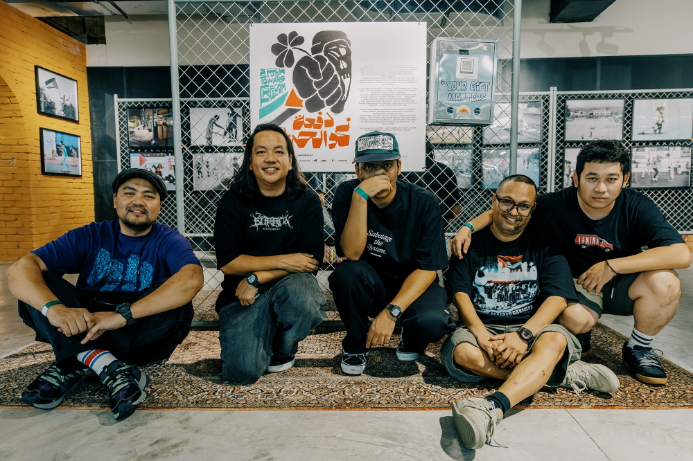 Some of the main faces behind ‘Turun Bawah Volume 3: A Push Toward Freedom’ charity event, from left to right: Dirty Donuts’ Azmal, Burrow Skateshop’s Munir Muhammad, rapper Yarobin Yashar, DJ Killah Z and operation manager Syafiq. — Picture by Firdaus Latif