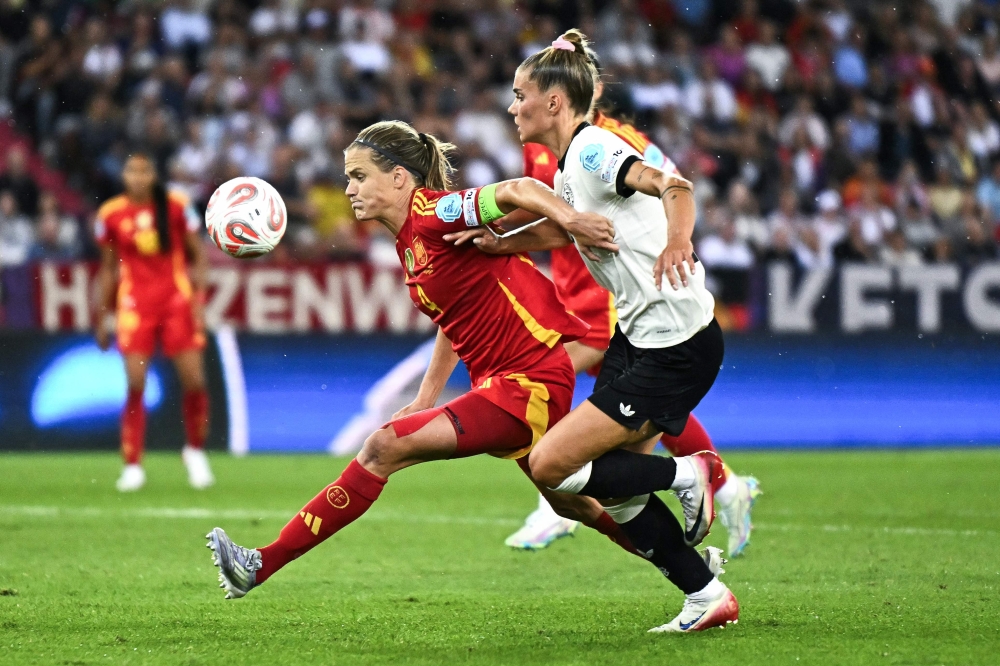 Spain’s Irene Paredes and Germany’s Selina Cerci fight for the ball during their Uefa Women’s Euro 2025 semi-final match at the Letzigrund Stadium in Zurich July 23, 2025. — AFP pic