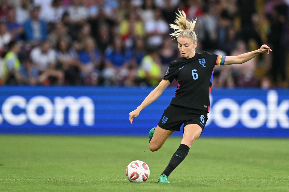 England’s Leah Williamson kicks the ball during the Uefa Women’s Euro 2025 semi-final match with Italy at the Stade de Geneve in Geneva July 22, 2025. — AFP pic