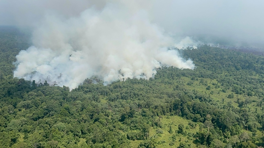 Aerial photograph taken from a Bomba helicopter shows the forest fire in Mukah. — Picture via Facebook/Jabatan Bomba dan Penyelamat Malaysia Sarawak