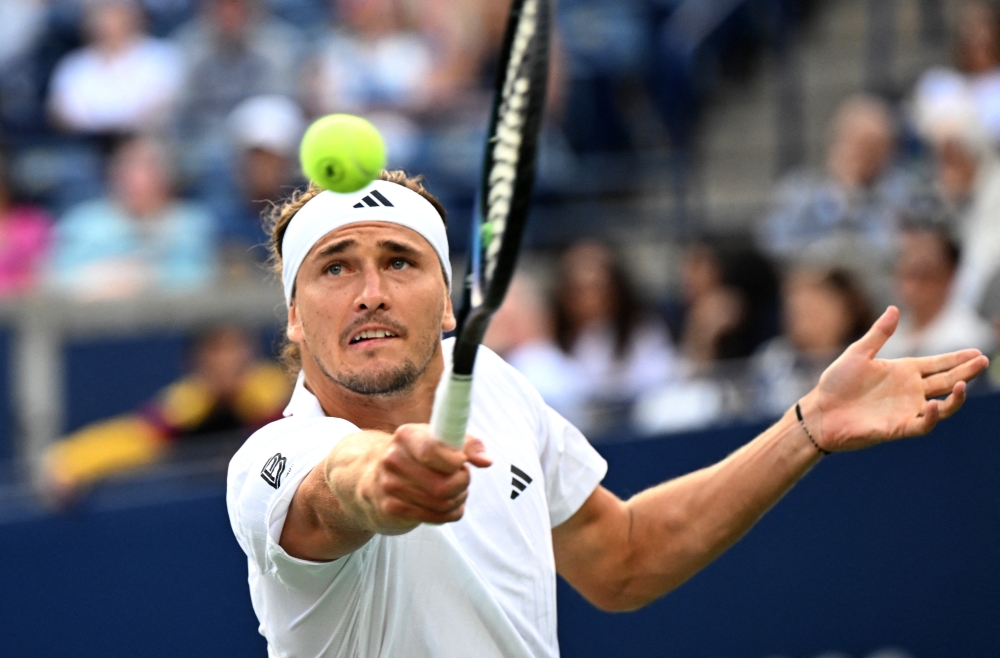 Alexander Zverev (GER) plays a shot against Matteo Arnaldi (ITA) during third round play at Sobeys Stadium in Toronto, Canada, July 31, 2025. — Dan Hamilton-Imagn Images pic via Reuters 