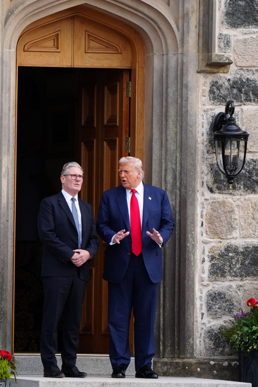 US President Donald Trump speaks with British Prime Minister Keir Starmer at Trump International Golf Links, in Aberdeen, Scotland, Britain, July 28, 2025. While Trump slammed Canada for announcing its intention to recognise Palestinian statehood at a United Nations meeting in September, he has been milder in his criticism of French President Emmanuel Macron and Starmer. — Reuters pic 