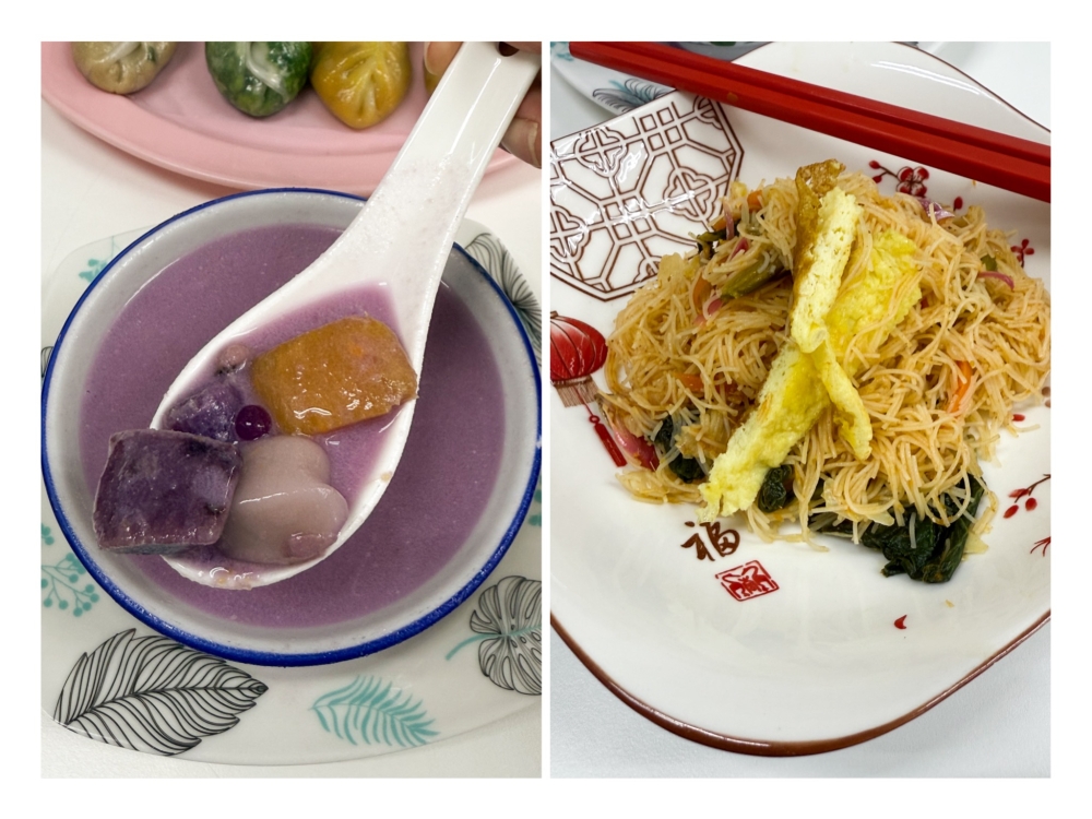 Bubur Cha Cha (left) comes with chunky sweet potatoes and mochi for a sweet treat as one can select the Tomyam Fried Beehoon (right) with its light, piquant flavours. — Picture by Lee Khang Yi
