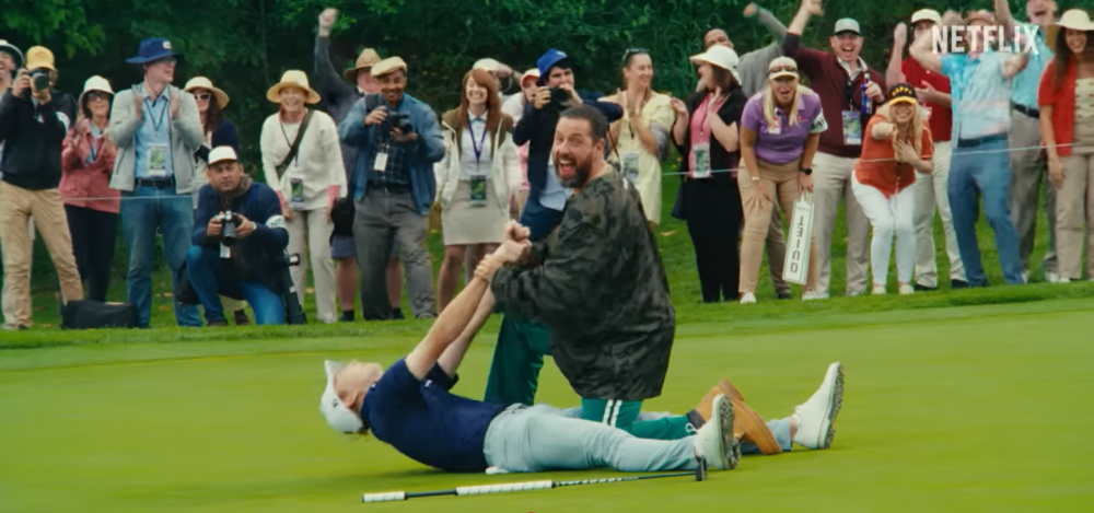 A YouTube screenshot of a scene from the Netflix official trailer of Happy Gilmore 2.