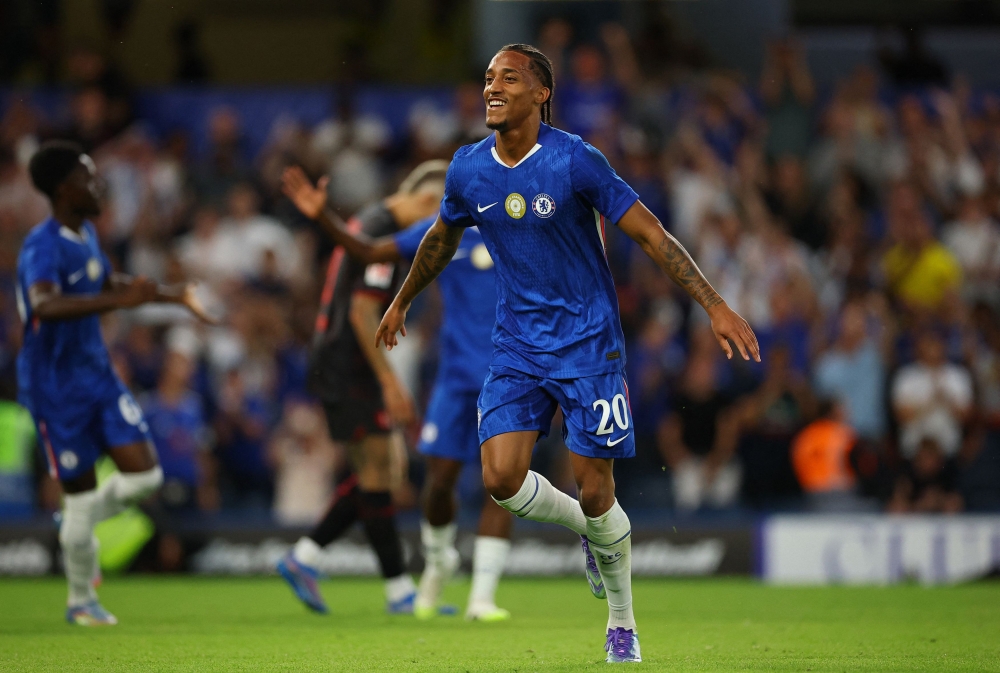 Chelsea’s Joao Pedro celebrates scoring their second goal during their friendly with Bayer Leverkusen at Stamford Bridge in London August 8, 2025. — Action Images pic via Reuters/Andrew Boyers