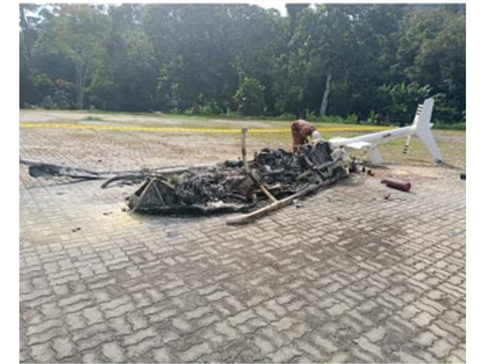 Picture of the destroyed Bell 206L4 helicopter in Bentong, Pahang February 6, 2025. — Picture courtesy of AAIB 