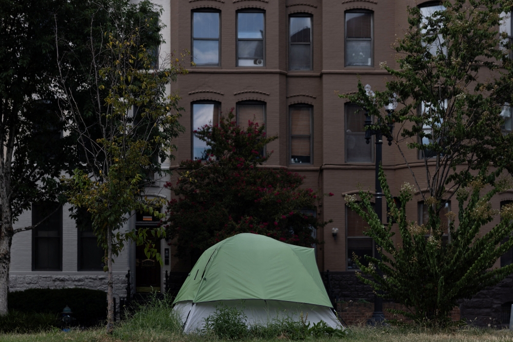 A tent is set up near Dupont Circle after US President Donald Trump announced federal take over of the Metropolitan Police Department under the Home Rule Act and the deployment of the National Guard to assist in crime prevention in the nation’s capital, in Washington, DC, August 12, 2025. — Reuters pic 