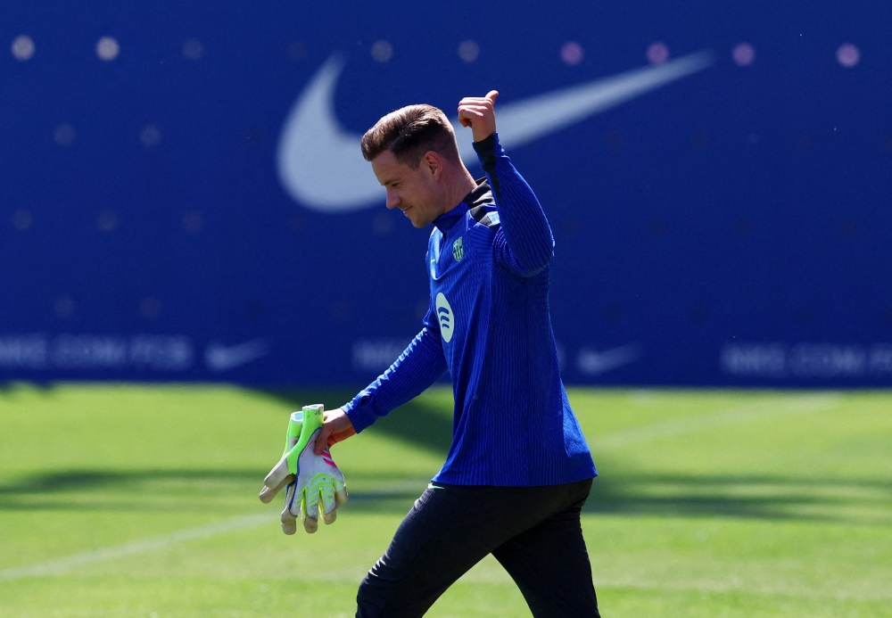FC Barcelona’s Marc-Andre ter Stegen during training at Ciutat Esportiva Joan Gamper, Barcelona, April 29, 2025. — Reuters pic 