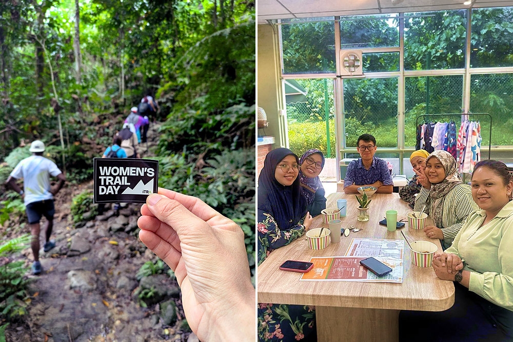 The recent Women’s Trail Day Run (left). Building a community at their café (right). — Pictures courtesy of Trailside Treats