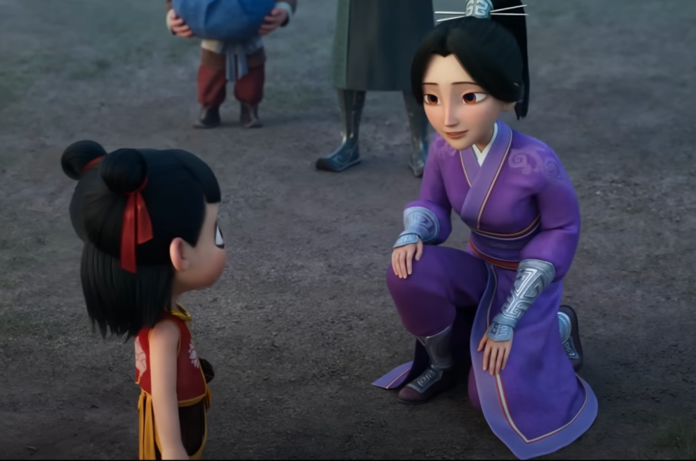 This screen grab shows a scene from the movie featuring Lady Yin, voiced by Michelle Yeoh, and her son, the young demon-reincarnate Ne Zha. — Screengrab from YouTube/A24