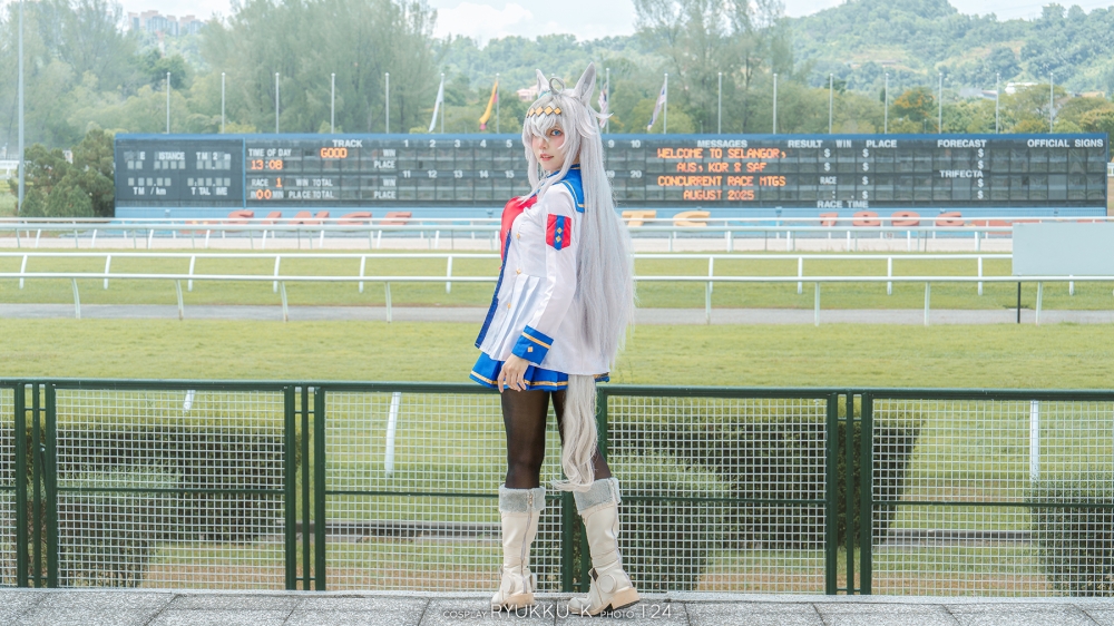 Ryukku seen here posing at the Selangor Turf Club in her Oguri Cap cosplay. — Picture courtesy of Ryukku/T24