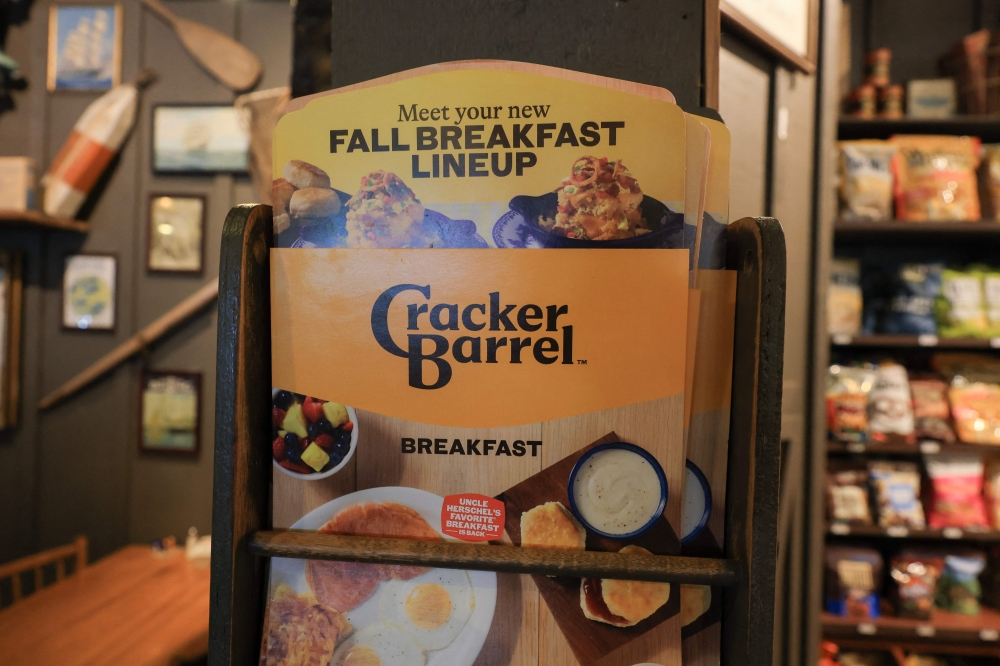 Cracker Barrel’s new logo, sans ‘Uncle Herschel’, is seen on a menu in Homestead, Florida, August 21, 2025. — AFP pic