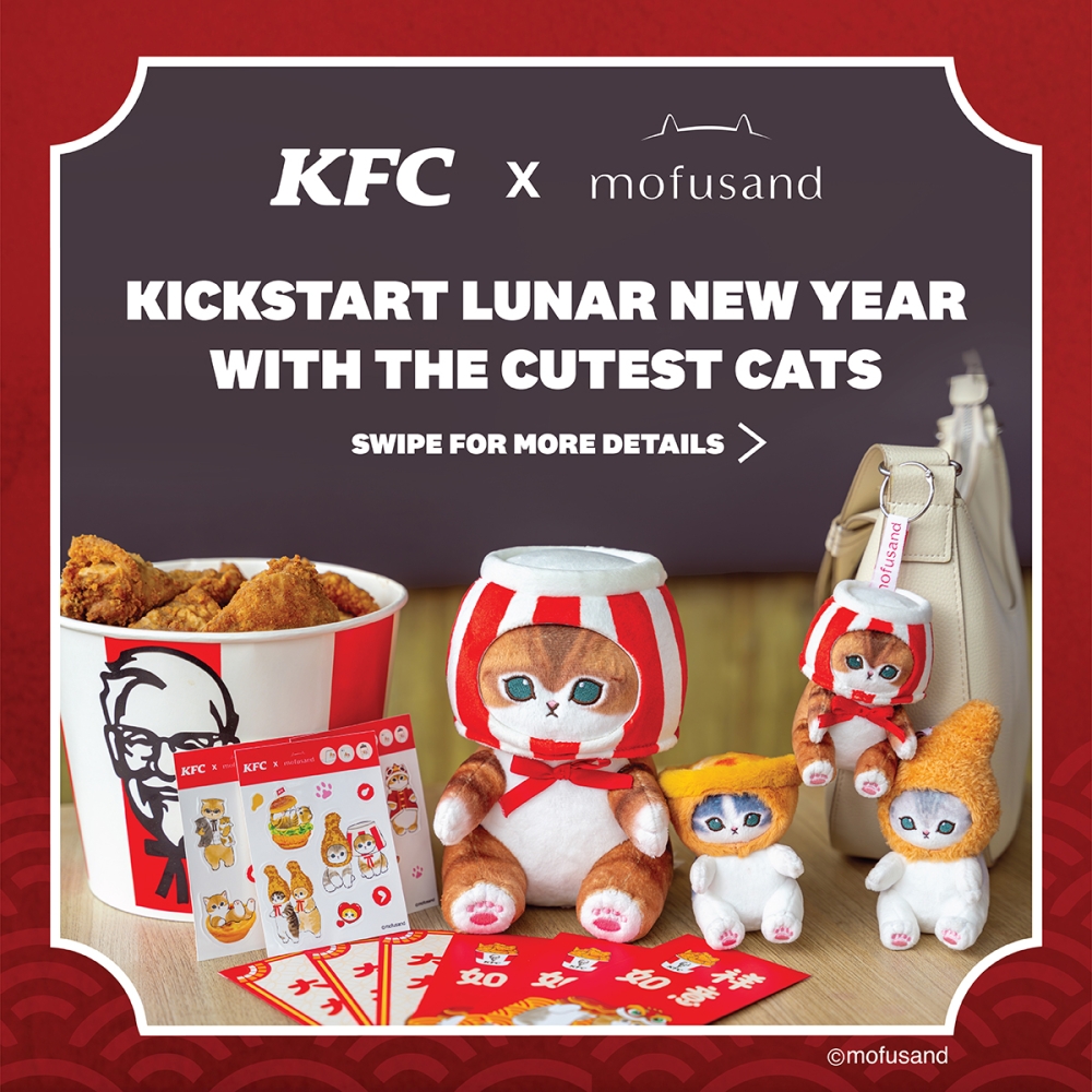The KFC cat plushies were available in Singapore in January 2025 in conjunction with the relaunch of its Cereal Chicken. — Picture from Facebook/KFC