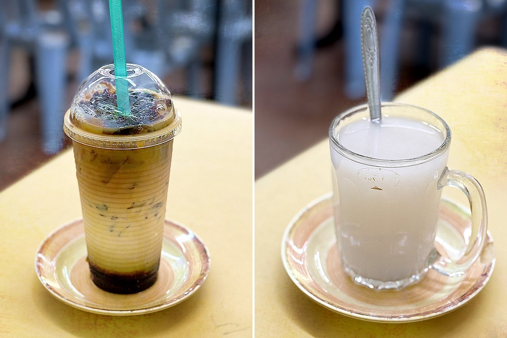 The Three Layer Tea (left). Hot barley water (right). 