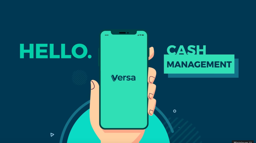 A screen grab shows a promotional video for the Versa app.