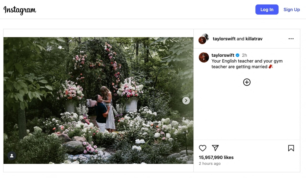 A social media screenshot from August 26, 2025, shows NFL player Travis Kelce proposing to singer Taylor Swift. — Reuters pic