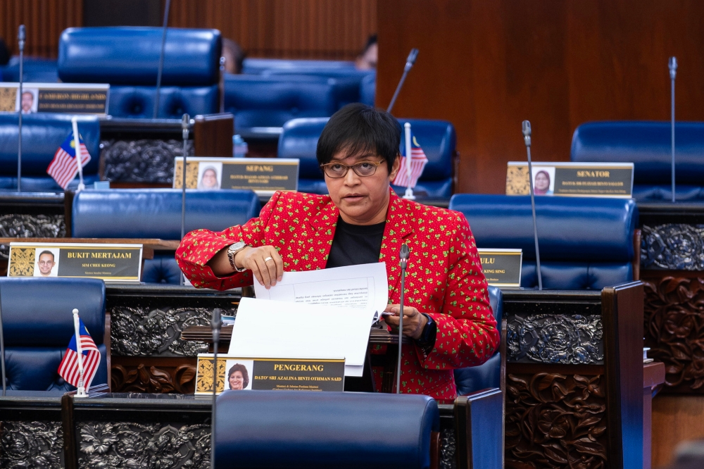Minister in the Prime Minister’s Department (Law and Institutional Reform) Datuk Seri Azalina Othman Said speaks at the Second Meeting of the Fourth Session of the 15th Parliament at the Parliament building, Kuala Lumpur Aug 25, 2025. — Bernama pic