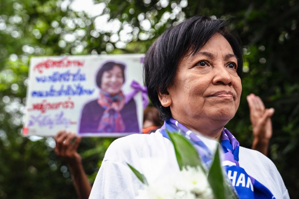 Thailand’s Anchan Preelert looks on after her release from the Central Women’s Correctional Institution in Bangkok August 27, 2025. — AFP pic 