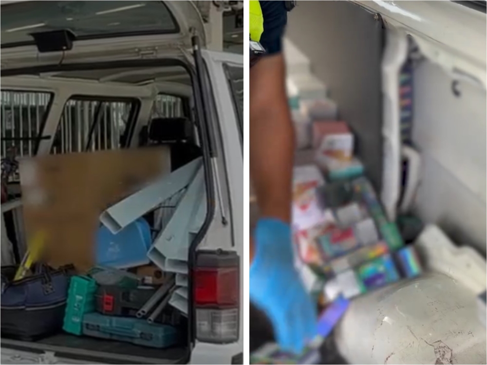 The Immigration and Checkpoints Authority (ICA) said the Malaysia-registered vehicle, which was carrying air-conditioning equipment and servicing parts, was stopped for checks at about 11am on Aug 27. — Screengrab via Facebook/Immigration & Checkpoints Authority