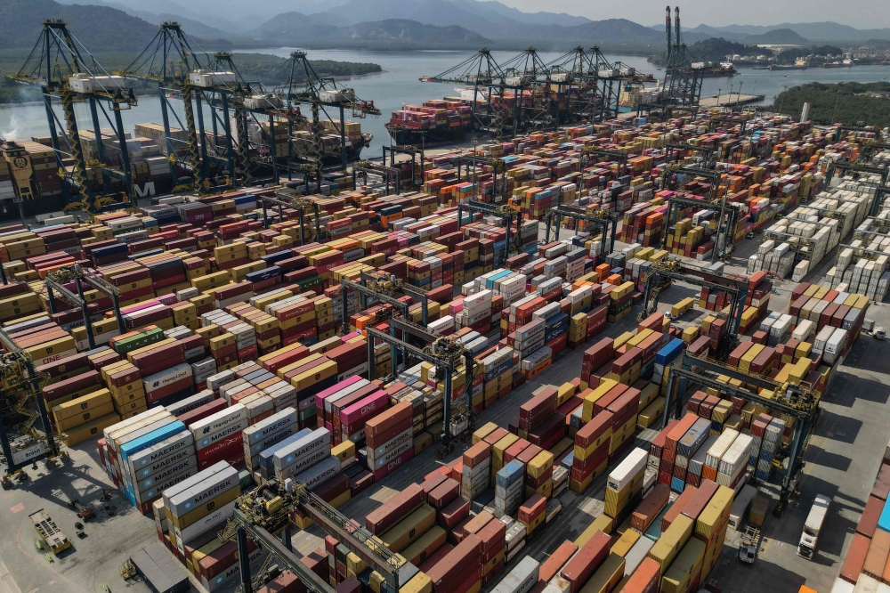 An aerial view picture of the port of Santos, the largest port complex in Latin America and one of the largest in the world, taken on July 17, 2025, in Santos, Sao Paulo state, Brazil. — AFP pic