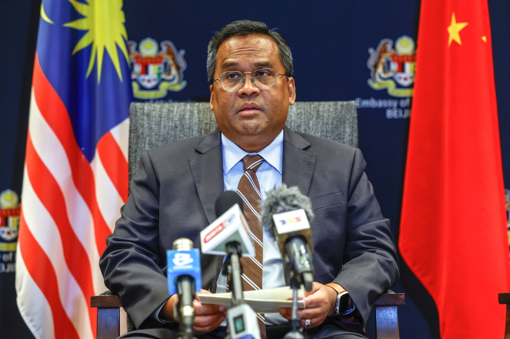 Malaysian Ambassador to China Datuk Norman Muhamad speaks at a press conference on Prime Minister Datuk Seri Anwar Ibrahim’s working visit to China in Tianjin August 30, 2025. — Bernama pic