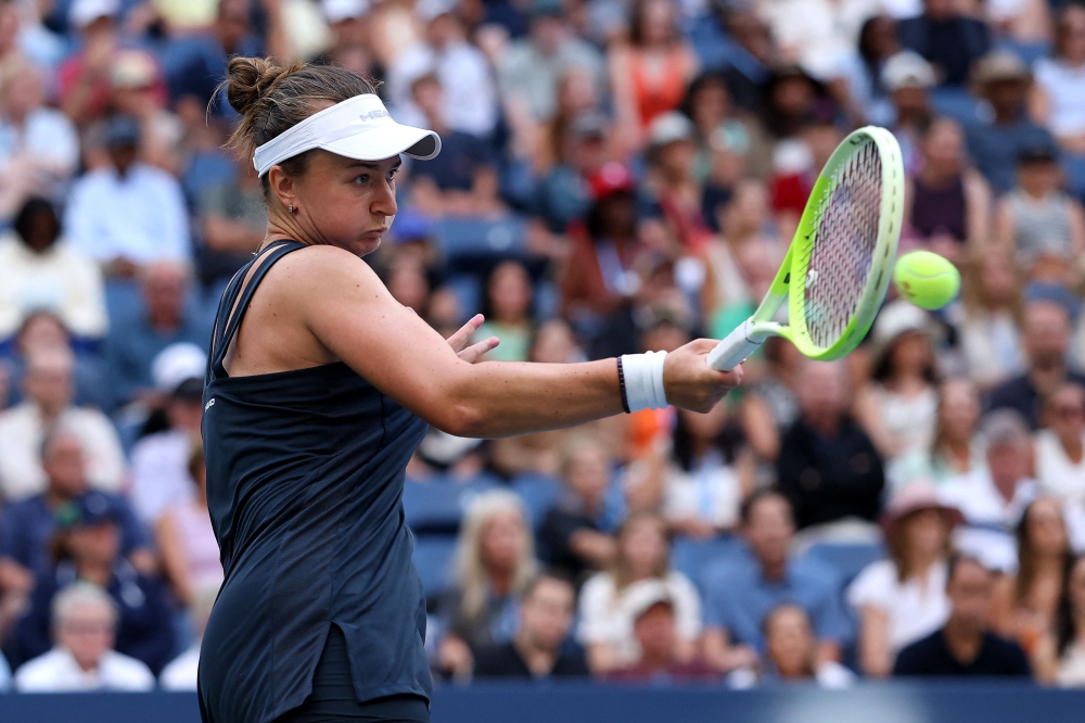 Barbora Krejcikova of Czechia returns to Taylor Townsend of the United States during the women’s singles fourth round match on day eight of the US Open in New York August 31, 2025. — AFP pic