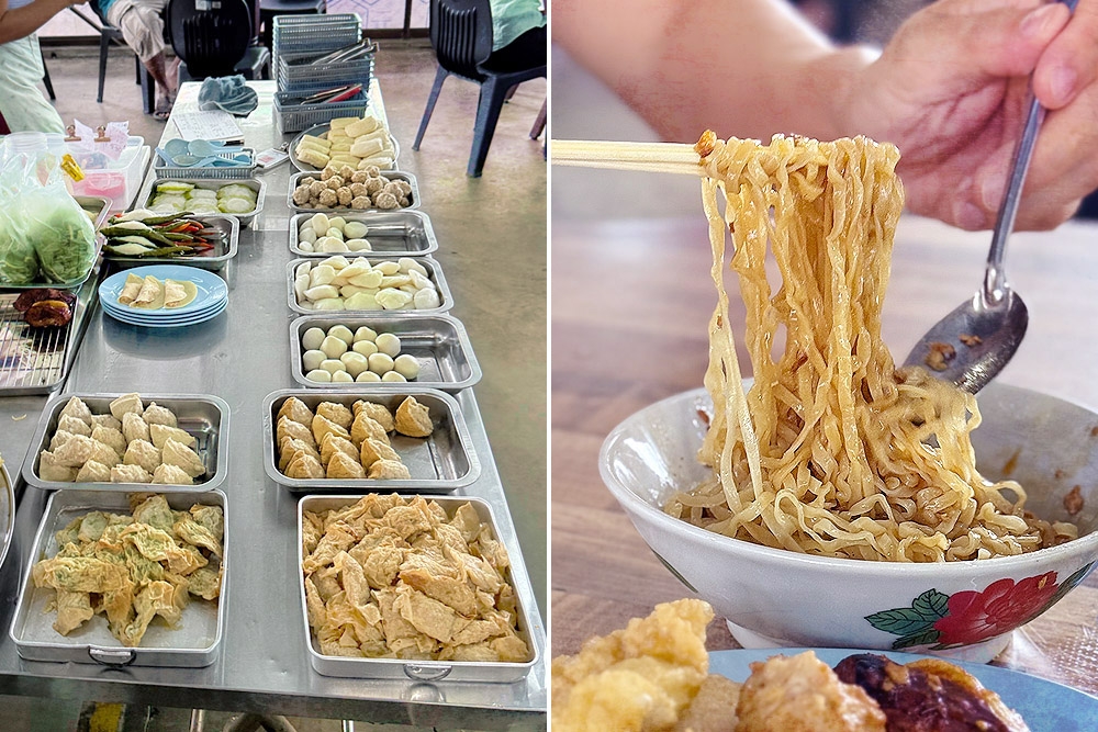 Select your favourite ‘yong tau foo’ (left). Springy noodles (right). — Pictures by CK Lim