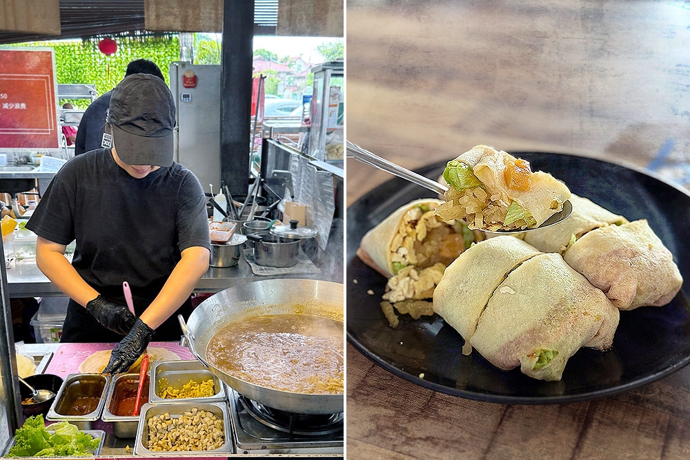 ‘Popiah’ made to order (left). Crunchy pork lard (right). — Pictures by CK Lim