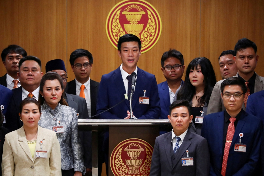 People’s Party leader Natthaphong Ruengpanyawut speaks during a press conference at Parliament house ahead of a pivotal parliamentary vote on a new prime minister in Bangkok August 15, 2024. — Reuters pic