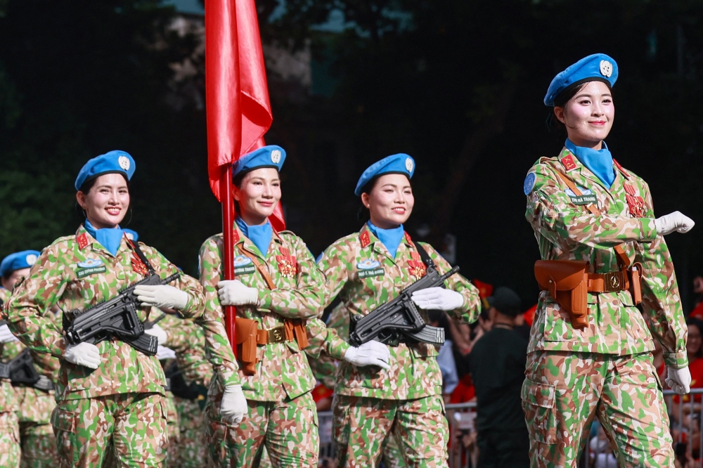 Vietnamese People's Army soldiers march during a parade marking Vietnam's 80th National Day celebrations in Hanoi on September 2, 2025. — AFP pic