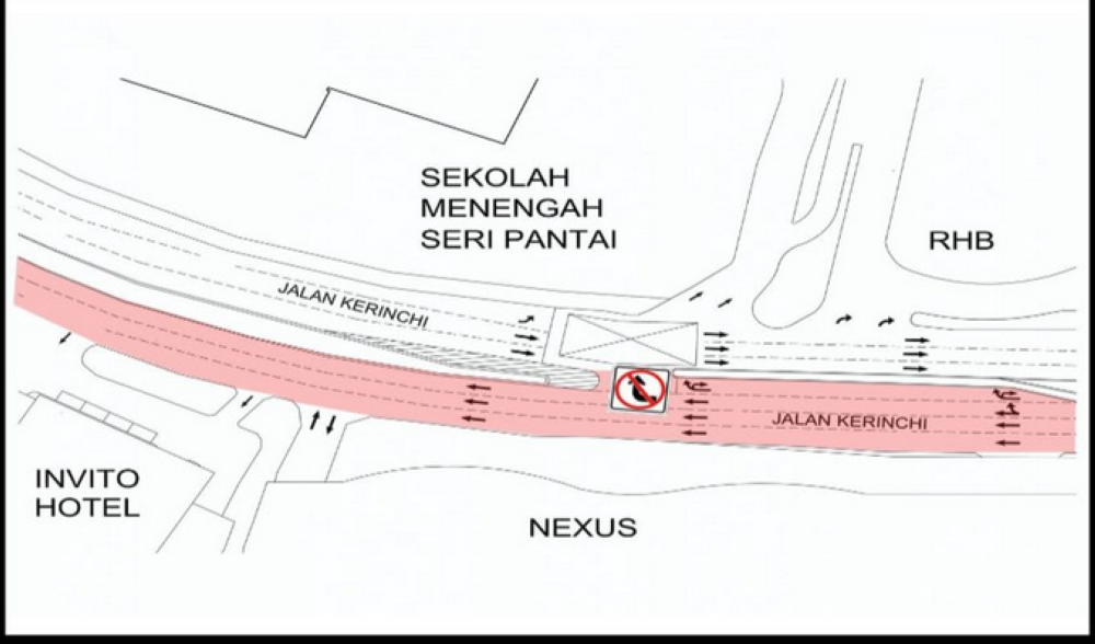A map shows traffic diversions along Jalan Kerinchi. 