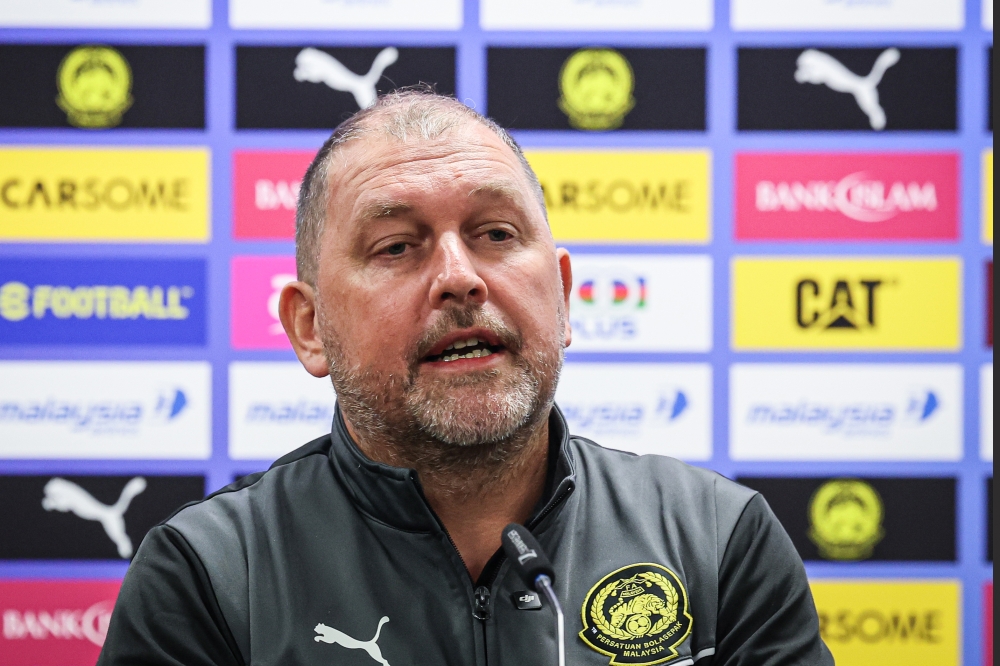 Malaysia head coach Peter Cklamovski speaks during a pre-match press conference ahead of the Tier 1 international friendly between Malaysia and Singapore at the National Stadium in Bukit Jalil today. — Bernama pic