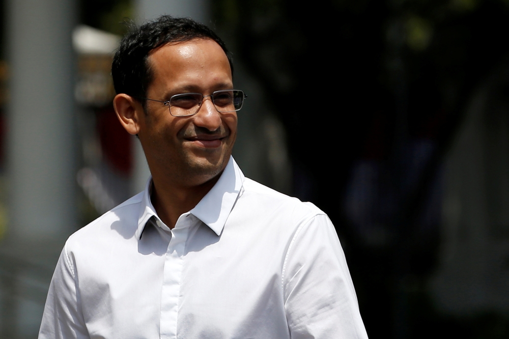 This file picture shows Nadiem Makarim, founder of the Indonesian ride-hailing and online payment firm Gojek at the Presidential Palace in Jakarta, Indonesia, October 21, 2019. — Reuters pic