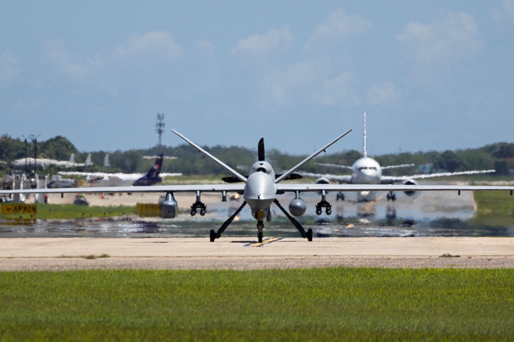 A US unmanned Reaper drone taxies on the runway of the Rafael Hernandez Airport in Aguadilla, Puerto Rico September 4, 2025. — Reuters pic
