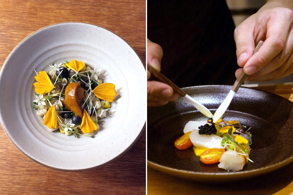 Sabahan fine dining at OITOM, Kota Kinabalu: ‘Ambuyat’ (left) and ‘Bunga Kantan’ (right). — Picture courtesy of OITOM