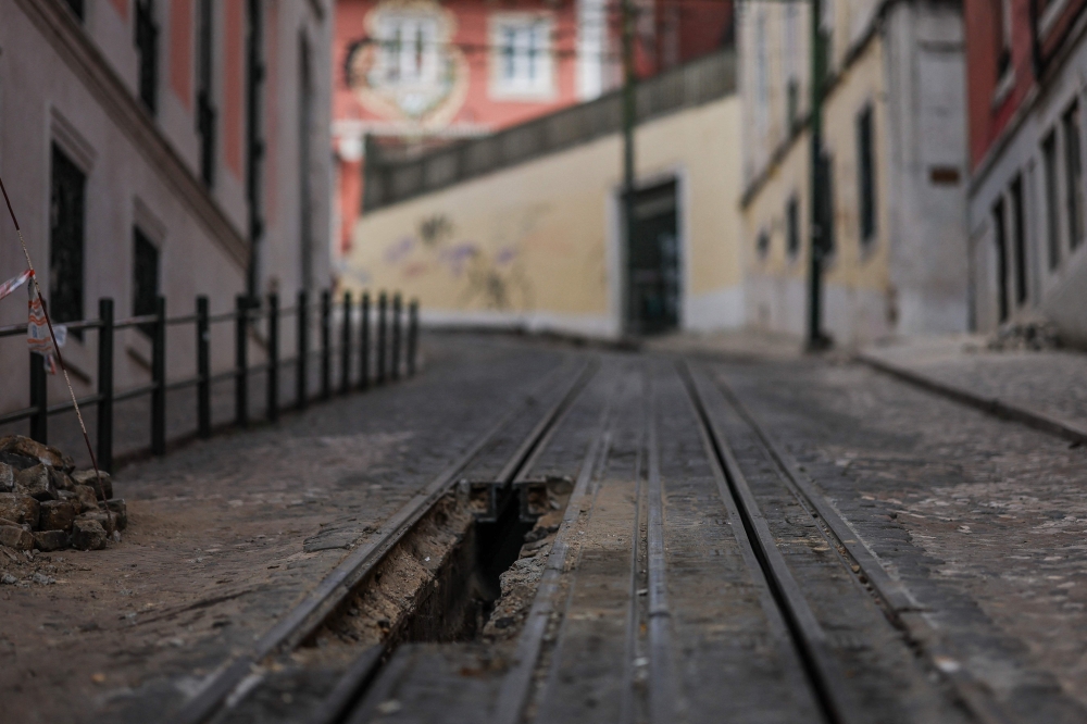 An excavation in the railway is pictured at the site of the Gloria funicular accident after the wreckage was removed in Lisbon on September 5, 2025. — AFP pic 