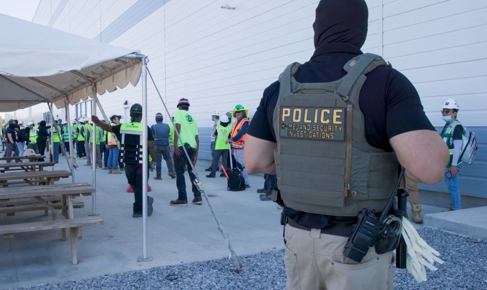 This handout photo released by US Immigration and Customs Enforcement (ICE) on September 5, 2025 allegedly shows a Homeland Security Investigations police officer during a federal search warrant at a company in Ellabell, Georgia September 4, 2025. — US Immigration and Customs Enforcement handout/AFP pic 