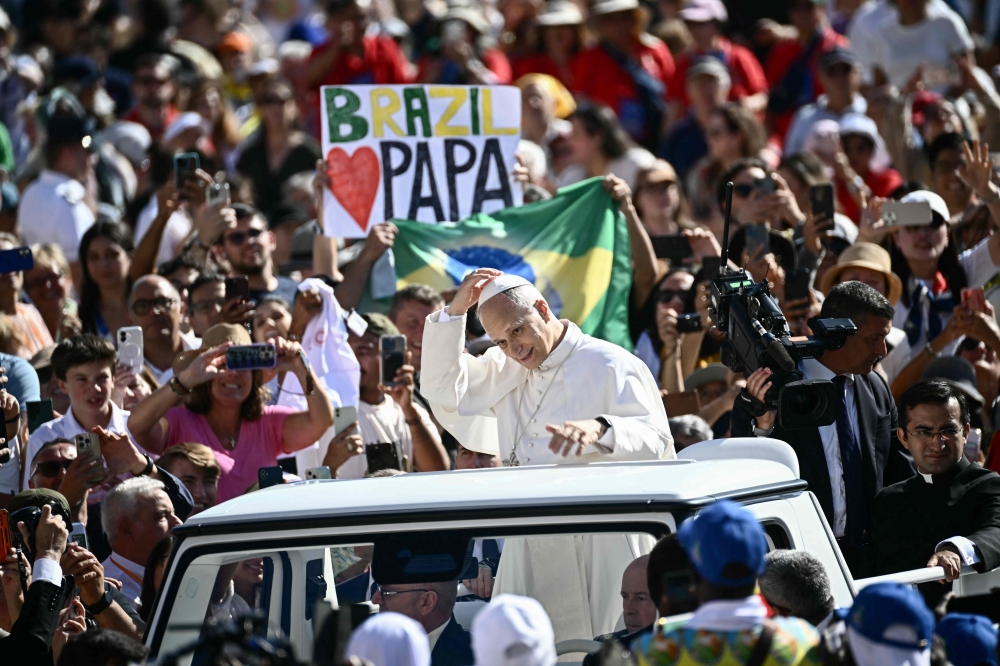 Pope Leo XIV arrives to lead a Jubilee audience at the Saint Peter's Square in The Vatican on September 6, 2025. — AFP pic