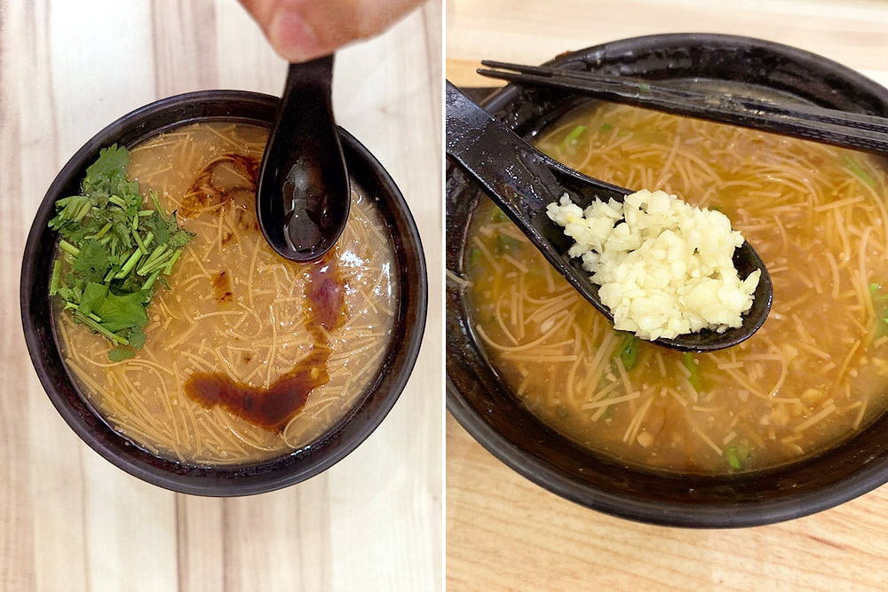 Don’t forget to add vinegar and raw garlic to your ‘meesua’! — Picture by CK Lim