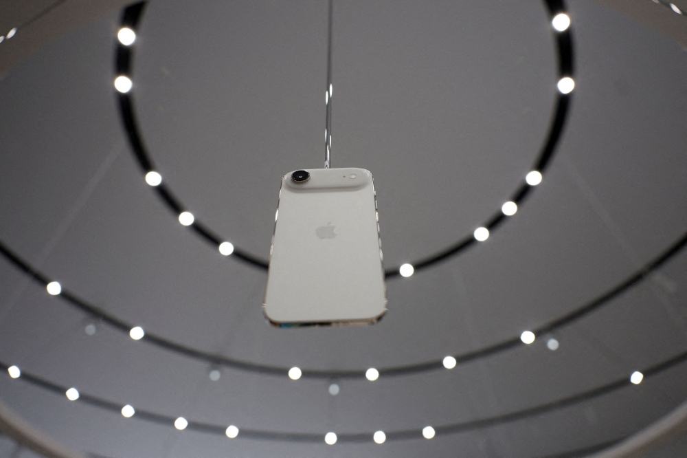 An iPhone Air hangs during an Apple’s event at the Steve Jobs Theatre in Cupertino, California, September 9, 2025. — Reuters pic