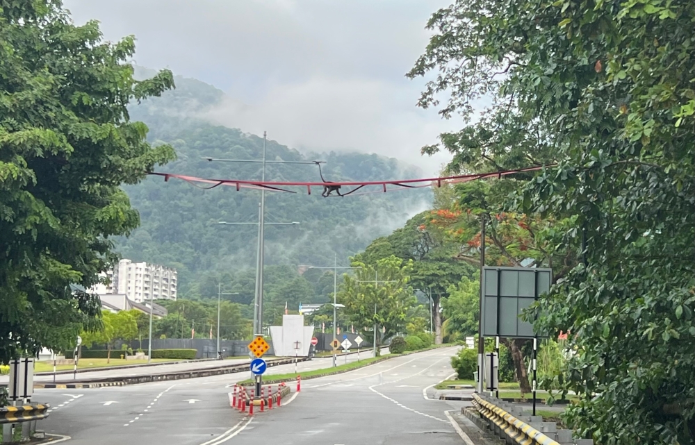 One of Ah Tan’s family members using Numi’s Crossing that was built by LPP for them to cross the main road in Tanjung Bungah. — Picture by Opalyn Mok