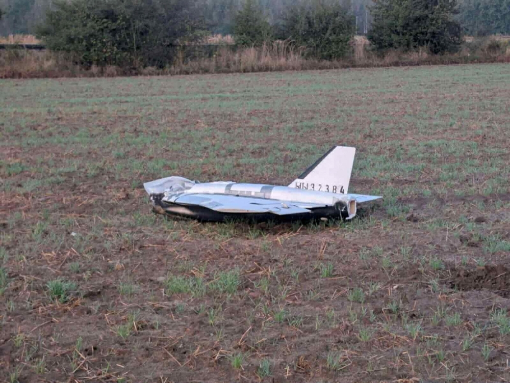 A damaged drone lies after falling in the eastern Polish village of Czosnowka, in this picture obtained from social media, in Czosnowka, Poland, September 10, 2025. — Reuters pic